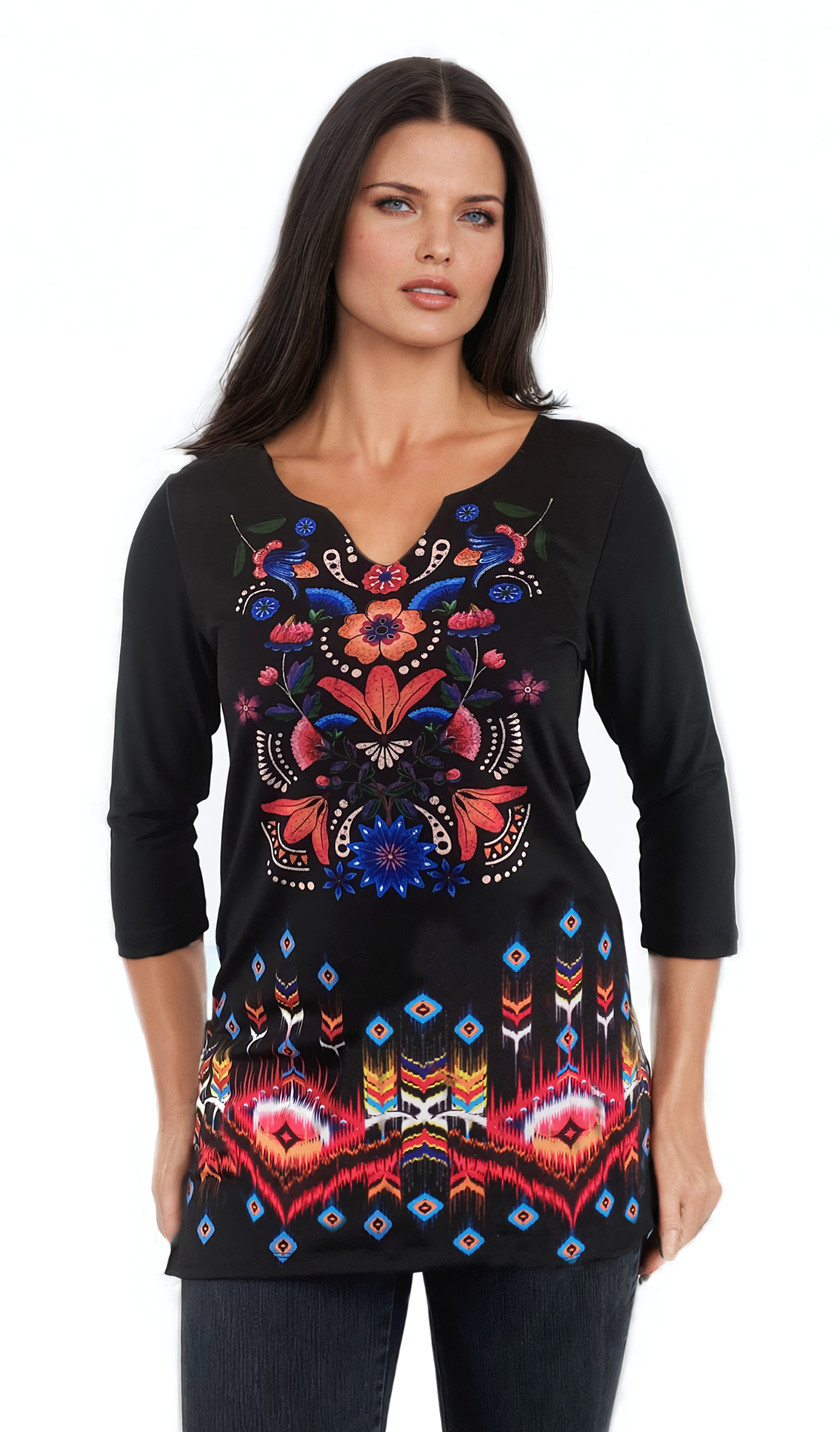 Tunica da donna - T-shirt con maniche a 3/4 e scollo a V