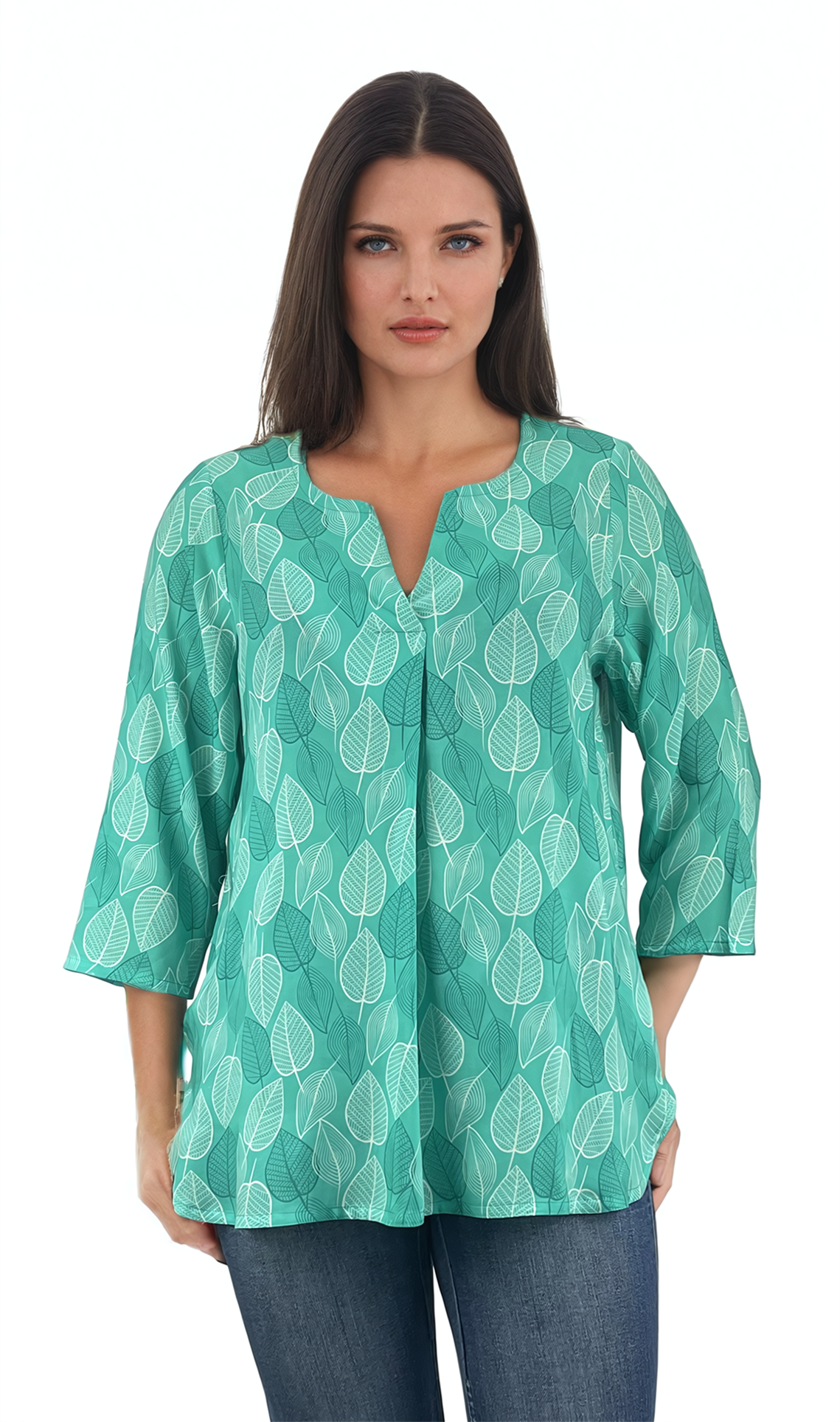 Camicia-tunica da donna con maniche a 3/4 e scollatura a V
