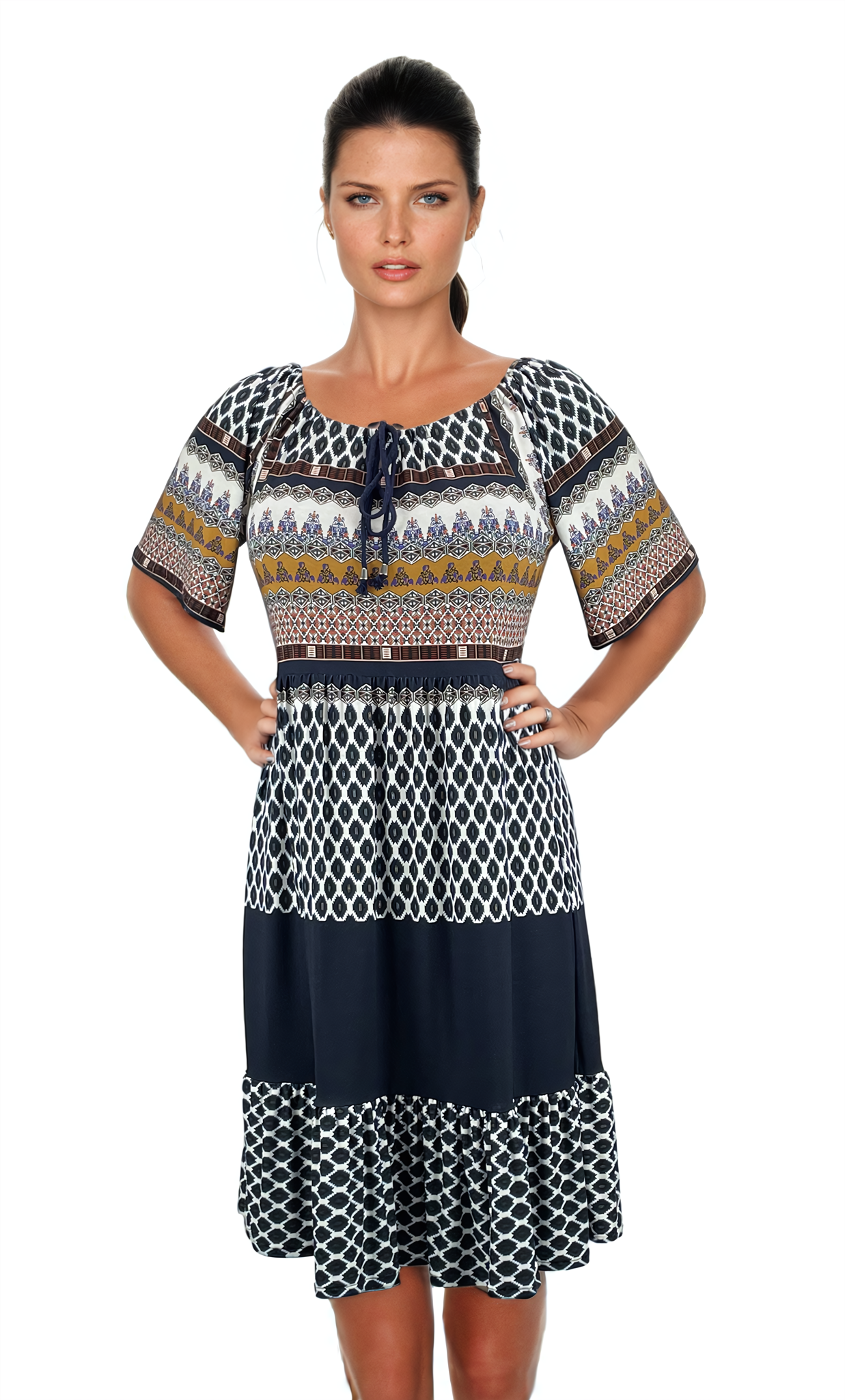 Abito da donna con maniche corte e scollo rotondo