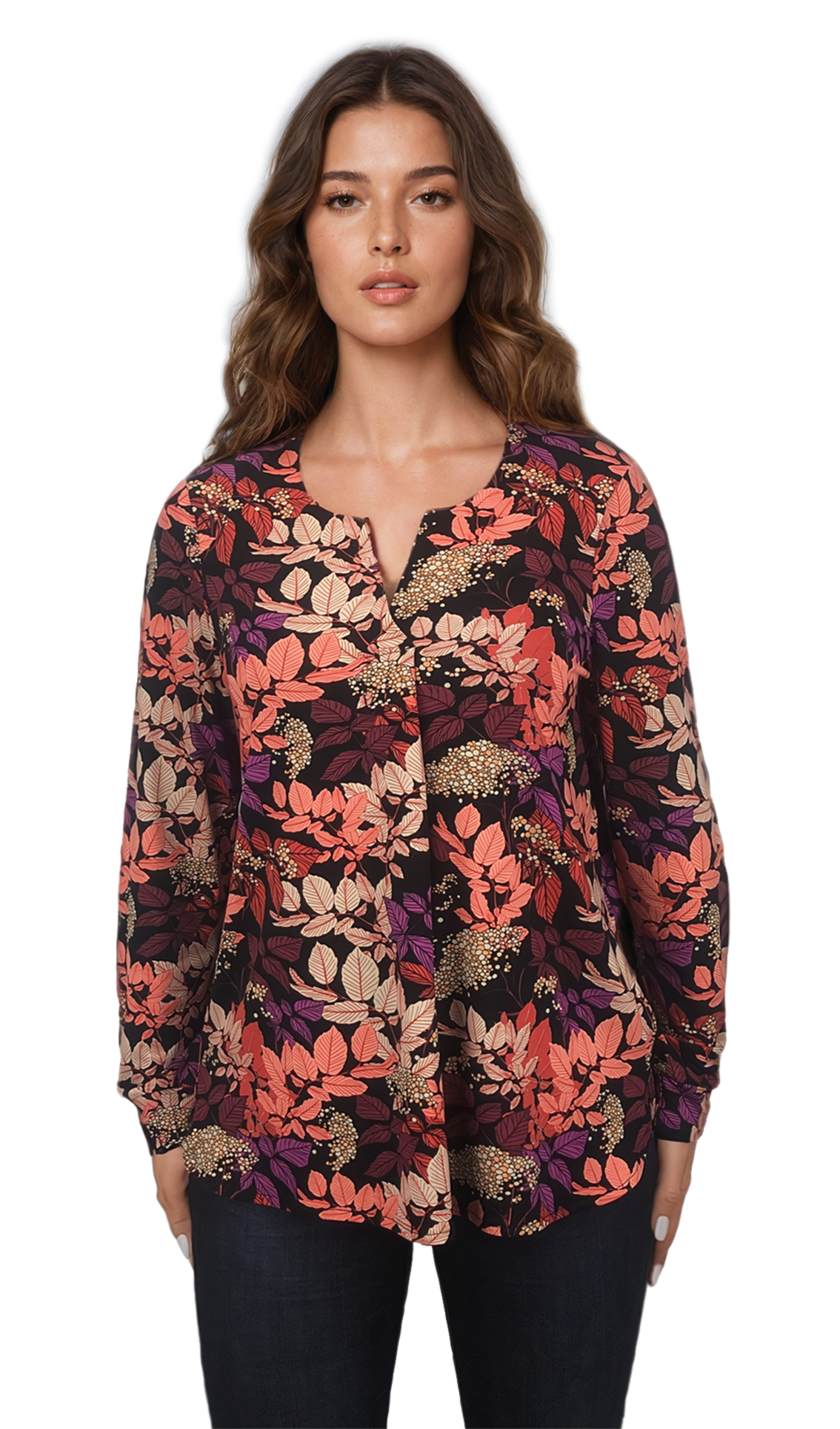 Camicetta-tunica da donna con maniche lunghe e scollatura a V